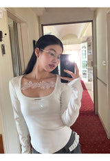 Square Lace Line Long Sleeve T-Shirt