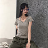 タッシュホルターノースリーブレイヤードシースルー半袖Tシャツ
