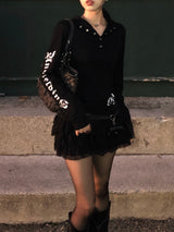 Star lettering sleeve hoodie