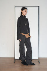 Diagonal-Zipper Mock-Neck Jacket (Black)