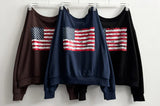 Ture unbalanced off-shoulder American flag sweatshirt