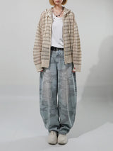 (UNISEX) Mesh Stripe Cropped Zip-up Knit