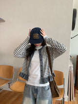 [BAONHAUS] Lorenine Frill Stripe Cardigan
