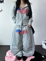 バルーンメイセットアップアベイラブルフリースプリンティドタトゥーエンブロイダリーバルーンロングパンツ 🩶✨ 2 COLOR