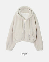 #ボアフリース クロップ ルーズフード ジップアップ (5color)