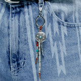 navajo feather & beads keyring brown