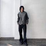Panelled Stand-Collar Leather Jacket
