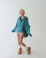 Color-Blocked Taping Hoodie String Oversized Knit
