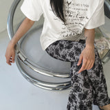 Quilted jacquard rose flower banding bootcut leggings pants