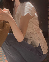 Surfy Embroidered Shirring Blouse