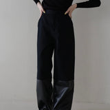 fake leather switching pants