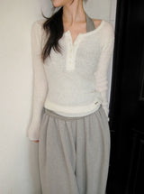 DE Slim Wool Rib Henry Neck Knit (6color)