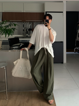 Cool Pin Tuck Linen Wide Pants