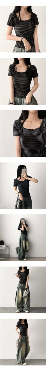 Newo Spandex Stripe Dangara Short Sleeve T-shirt