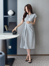 Peta Roll-Up Cap Sleeves Flare Tie Long One Piece