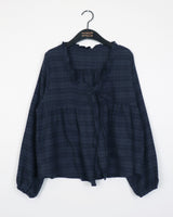 Demeon Napping Checkered Frill Ribbon Blouse