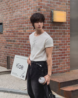 Cross Stud Ribbed Short Sleeve T-shirt