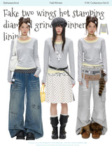 BETWEENAND「Glimmering Waves」Winter holiday set of two long-sleeved, soft, breathable top shirts with polka dot design and a form-fitting fit