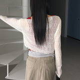 Bohi See-Through Mesh Knitwear Pearl One-Burton Cardigan