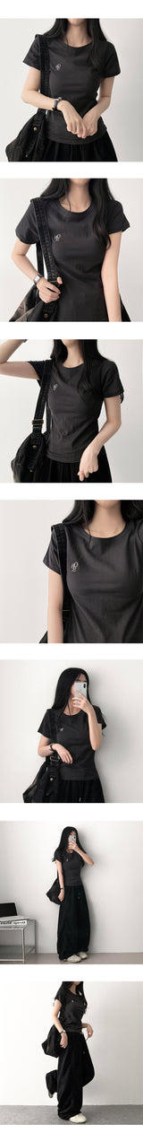 OBS刺繍スリムショートスリーブTシャツ