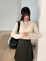 ダルツイストVネックロングスリーブフーデッドニット