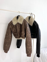 1085. Shearling leather crop mustang jk (2color)