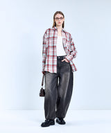 87-STAN083 Retro Plaid OverFit Pocket Long-Sleeved Check Shirt