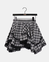 Bondin Check Lace Asymmetrical Skirt
