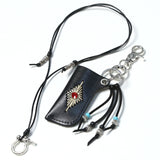 turquoise leather cord beads necklace & lighter case black