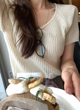 Rear Cool Linen Ribbed Short Sleeve Knit / 4 colors