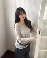 Bubble Punching Boat Neck Loose Fit Knit