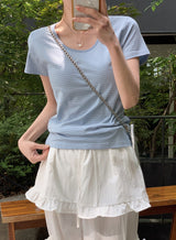 デイリーボーダーUネックショートスリーブTシャツ (3color)