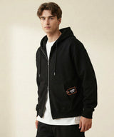 Pocket tag zip-up hoodie [BLACK]