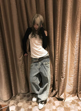 DOUBLE WAIST LOW WIDE DENIM PT