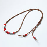 leather & turquoise beads necklace brown