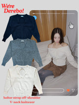 halter strap off-shoulder V-neck knitwear