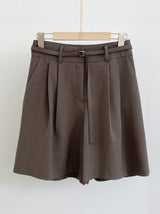 Dinet High-Waist Pintuck Shorts Slacks (Belt Set)