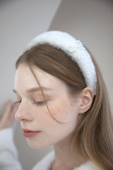 Ribbon Pearl Fur Hairband Ivory