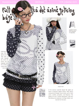 BETWEENAND Long-sleeved women’s top for spring, with a pixelated anime-style polka dot design; helps to slim the figure
