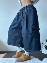 VIVID STITCH BALLOON DENIM BERMUDA 💙🖤🩵2COLOR