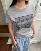 フリングラビットレースプリント半袖Tシャツ