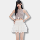 Floral Embroidery Tiered Pleated Mini Skirt