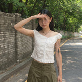 Liman lace button off-shoulder sleeveless blouse