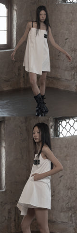 [mnem] Buckle Nylon Midi Dress (white)