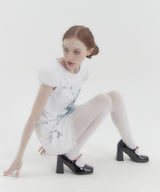 X-ray Rose Puff Cap Sleeve White