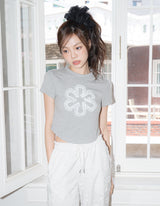 DELAY OFF LACE CROP TSHIRTS (MELANGE GRAY)