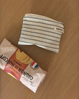 Plain stripe flat pouch - ecru , S size