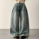 Allt Hem Snap Pin Tuck Washed Denim Wide Pants