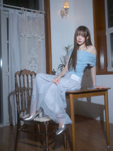 Meow Summer draping shrring Boat neck Top