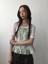 Floral ribbon sleeveless top (2color)